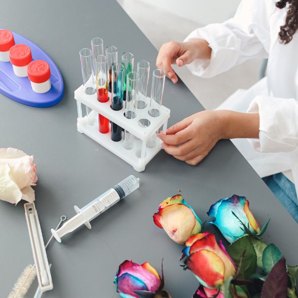 Child performing a science experiment