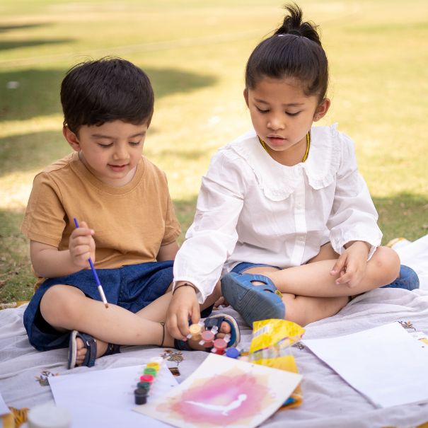 Children making art outside