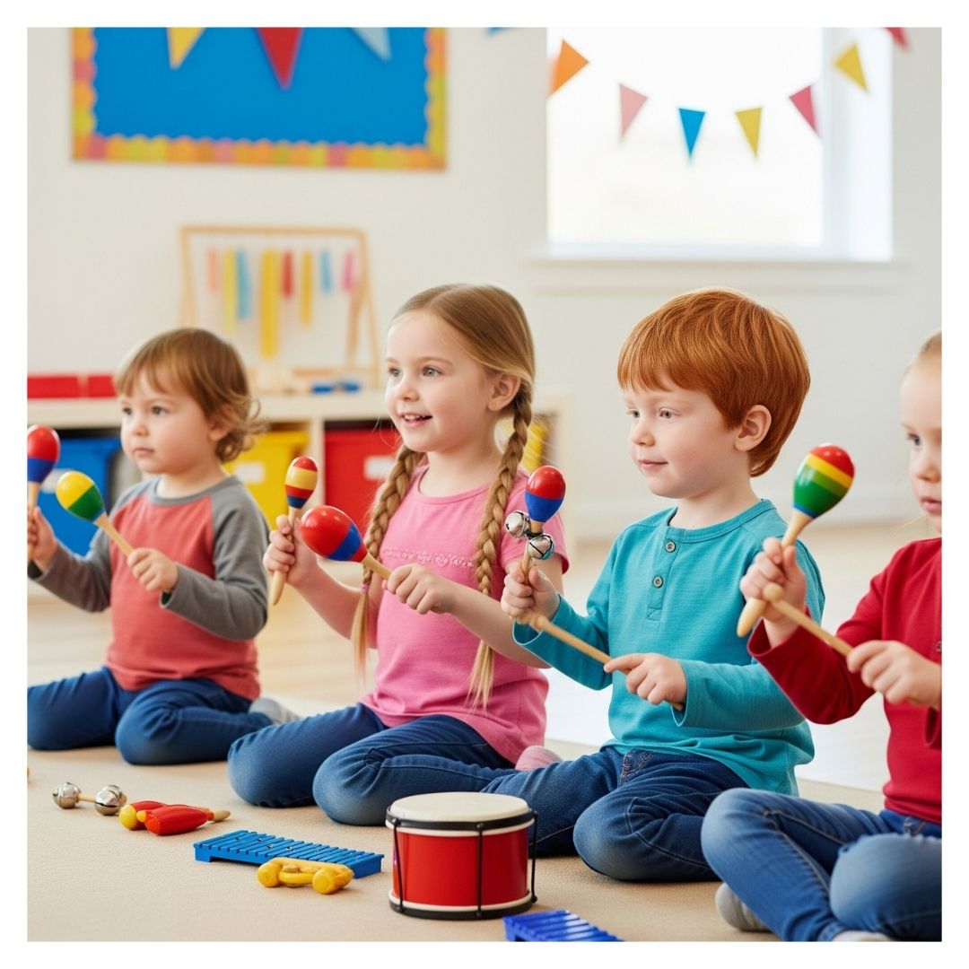 preschoolers engaging in a music class
