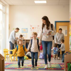 A parent picking up her children from Palm Academy.